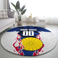 Personalized Japan Football Kitsune Mascot Round Carpet Samurai Blue Chrysanthemum Flame