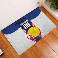 Personalized Japan Football Kitsune Mascot Rubber Doormat Samurai Blue Chrysanthemum Flame