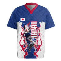 Personalized Japan Football Kitsune Mascot Rugby Jersey Samurai Blue Chrysanthemum Flame