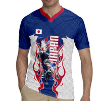Personalized Japan Football Kitsune Mascot Rugby Jersey Samurai Blue Chrysanthemum Flame