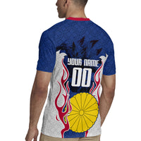 Personalized Japan Football Kitsune Mascot Rugby Jersey Samurai Blue Chrysanthemum Flame