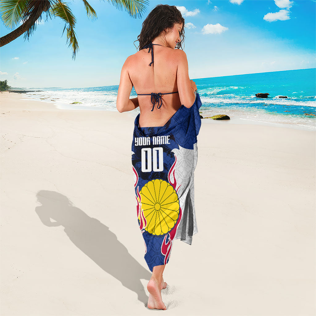 Personalized Japan Football Kitsune Mascot Sarong Samurai Blue Chrysanthemum Flame