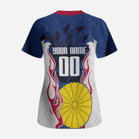 Personalized Japan Football Kitsune Mascot Scrub Top Samurai Blue Chrysanthemum Flame