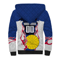Personalized Japan Football Kitsune Mascot Sherpa Hoodie Samurai Blue Chrysanthemum Flame