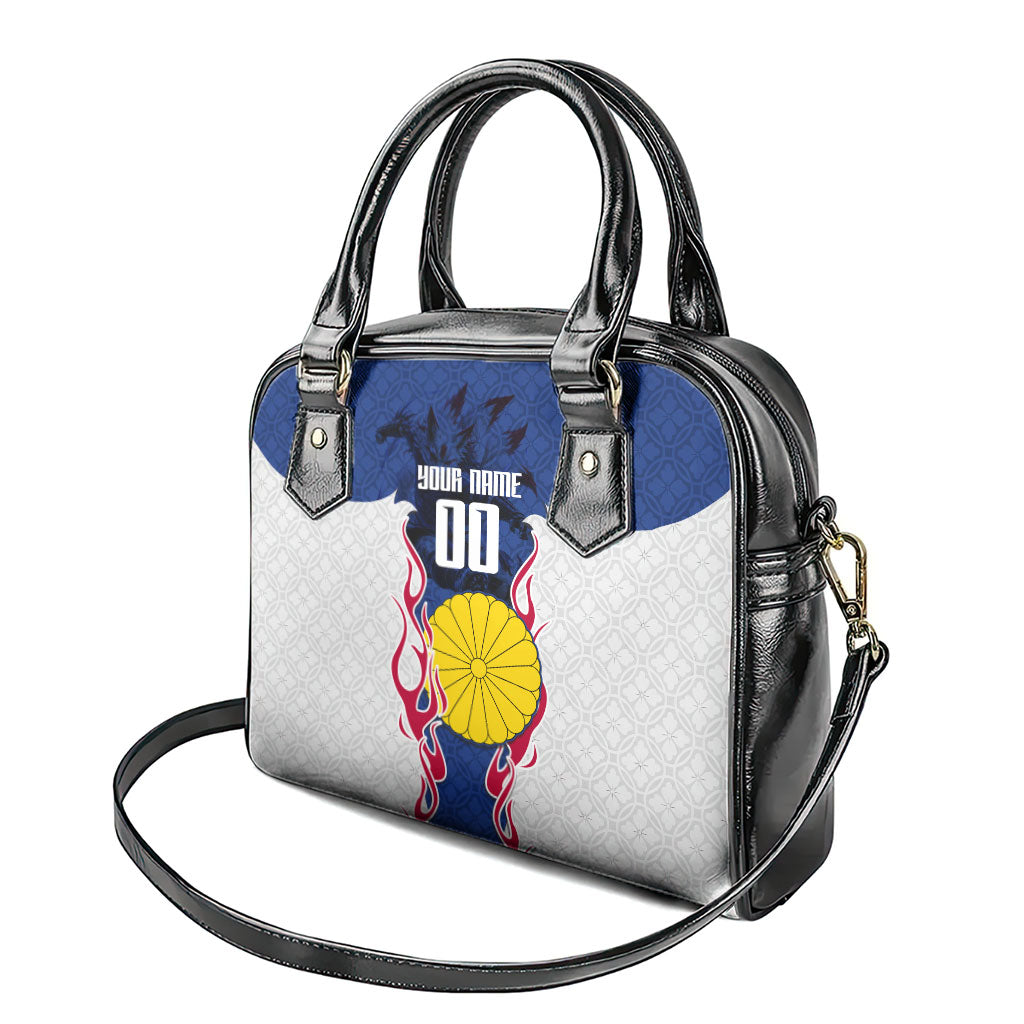Personalized Japan Football Kitsune Mascot Shoulder Handbag Samurai Blue Chrysanthemum Flame