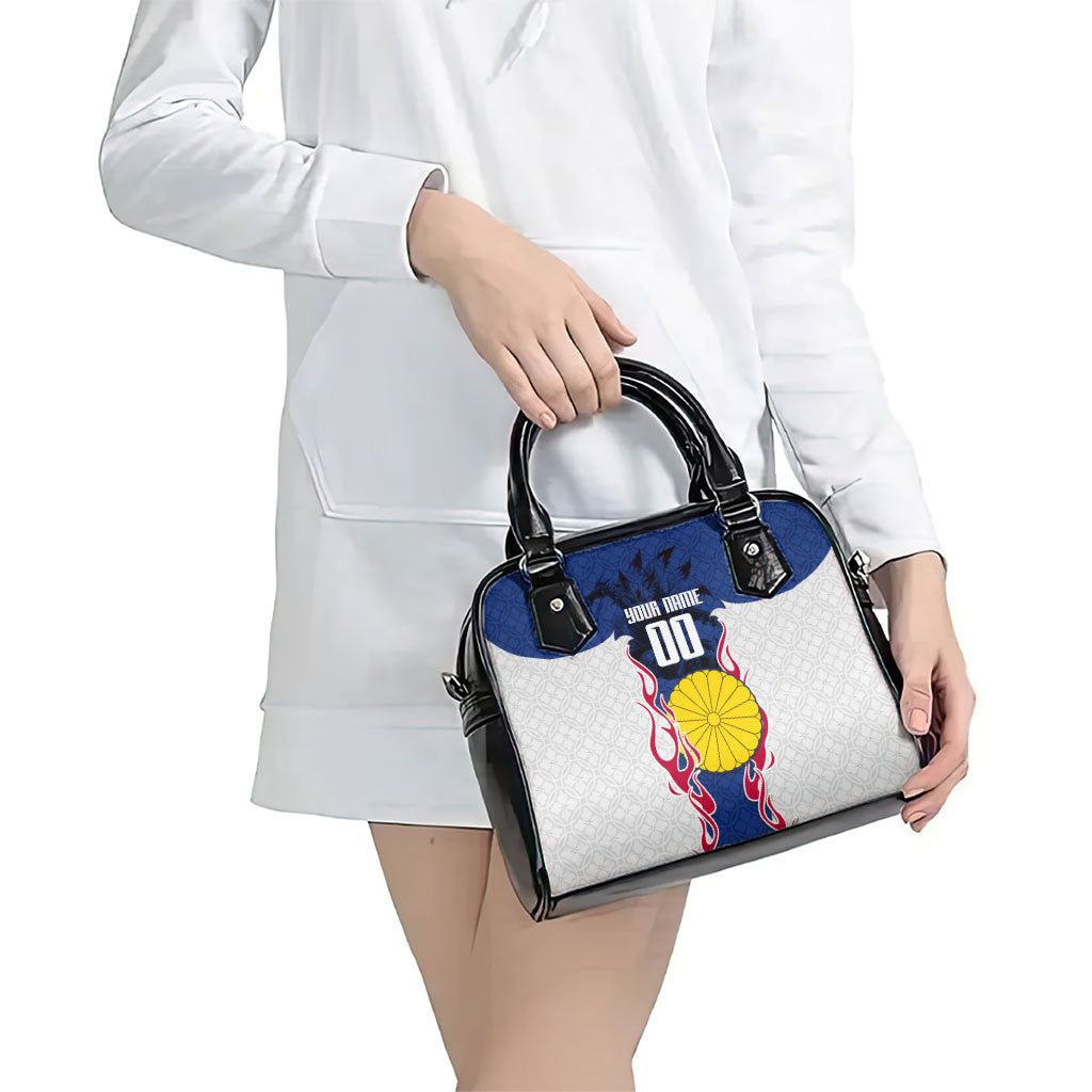 Personalized Japan Football Kitsune Mascot Shoulder Handbag Samurai Blue Chrysanthemum Flame