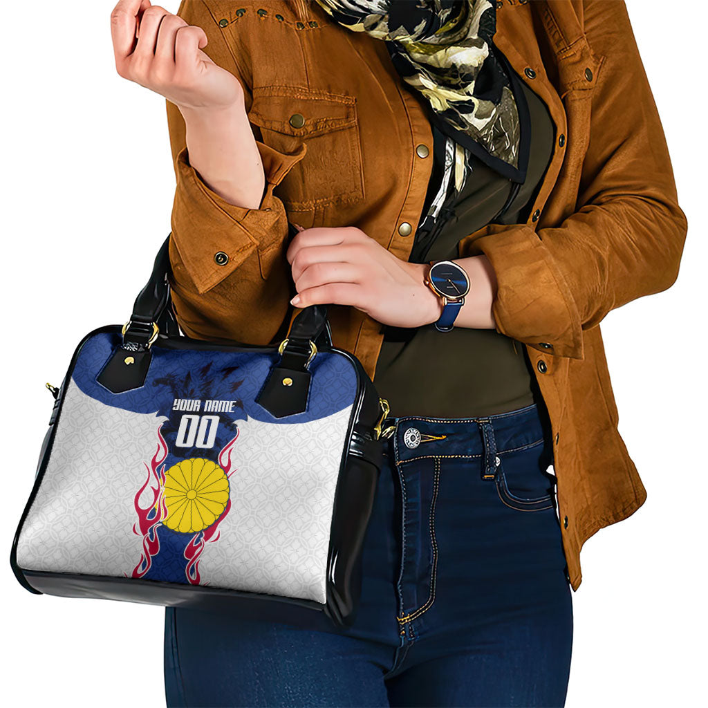Personalized Japan Football Kitsune Mascot Shoulder Handbag Samurai Blue Chrysanthemum Flame