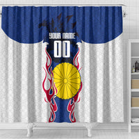 Personalized Japan Football Kitsune Mascot Shower Curtain Samurai Blue Chrysanthemum Flame