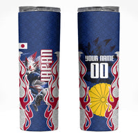 Personalized Japan Football Kitsune Mascot Skinny Tumbler Samurai Blue Chrysanthemum Flame
