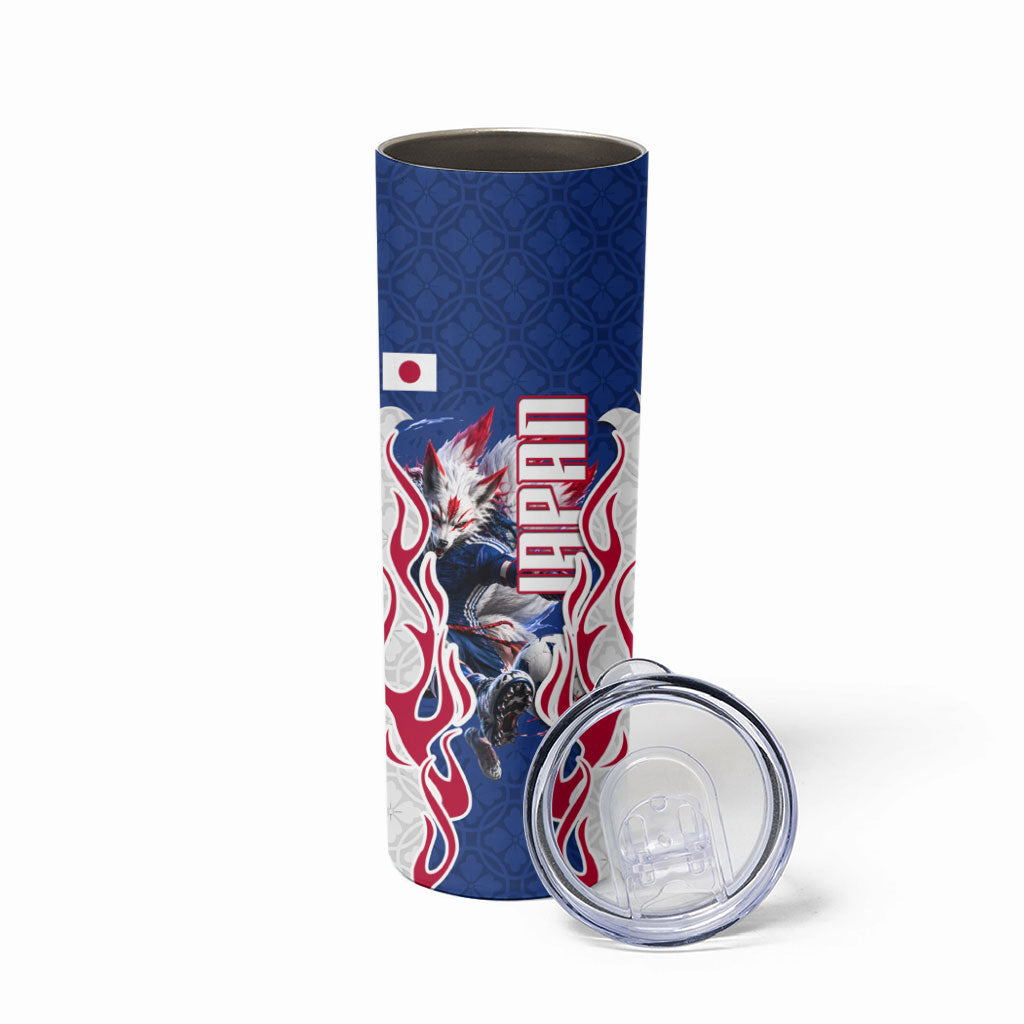 Personalized Japan Football Kitsune Mascot Skinny Tumbler Samurai Blue Chrysanthemum Flame