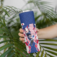 Personalized Japan Football Kitsune Mascot Skinny Tumbler Samurai Blue Chrysanthemum Flame