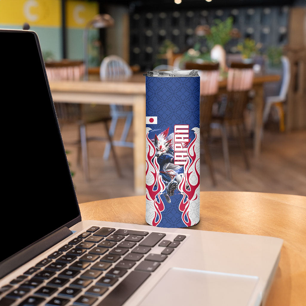 Personalized Japan Football Kitsune Mascot Skinny Tumbler Samurai Blue Chrysanthemum Flame