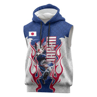 Personalized Japan Football Kitsune Mascot Sleeveless Hoodie Samurai Blue Chrysanthemum Flame