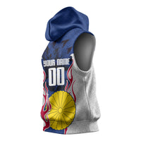 Personalized Japan Football Kitsune Mascot Sleeveless Hoodie Samurai Blue Chrysanthemum Flame
