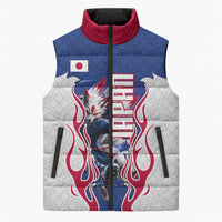 Personalized Japan Football Kitsune Mascot Sleeveless Puffer Jacket Samurai Blue Chrysanthemum Flame