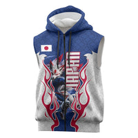 Personalized Japan Football Kitsune Mascot Sleeveless Zip Hoodie Samurai Blue Chrysanthemum Flame