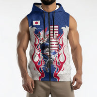 Personalized Japan Football Kitsune Mascot Sleeveless Zip Hoodie Samurai Blue Chrysanthemum Flame
