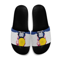 Personalized Japan Football Kitsune Mascot Slide Sandals Samurai Blue Chrysanthemum Flame