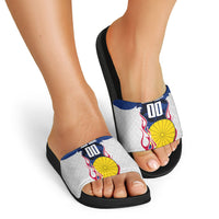 Personalized Japan Football Kitsune Mascot Slide Sandals Samurai Blue Chrysanthemum Flame