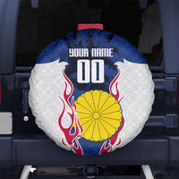 Personalized Japan Football Kitsune Mascot Spare Tire Cover Samurai Blue Chrysanthemum Flame