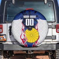 Personalized Japan Football Kitsune Mascot Spare Tire Cover Samurai Blue Chrysanthemum Flame