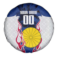 Personalized Japan Football Kitsune Mascot Spare Tire Cover Samurai Blue Chrysanthemum Flame
