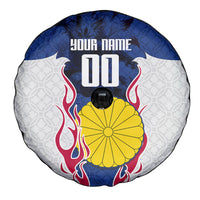 Personalized Japan Football Kitsune Mascot Spare Tire Cover Samurai Blue Chrysanthemum Flame