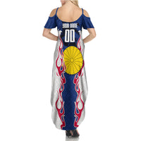 Personalized Japan Football Kitsune Mascot Summer Maxi Dress Samurai Blue Chrysanthemum Flame