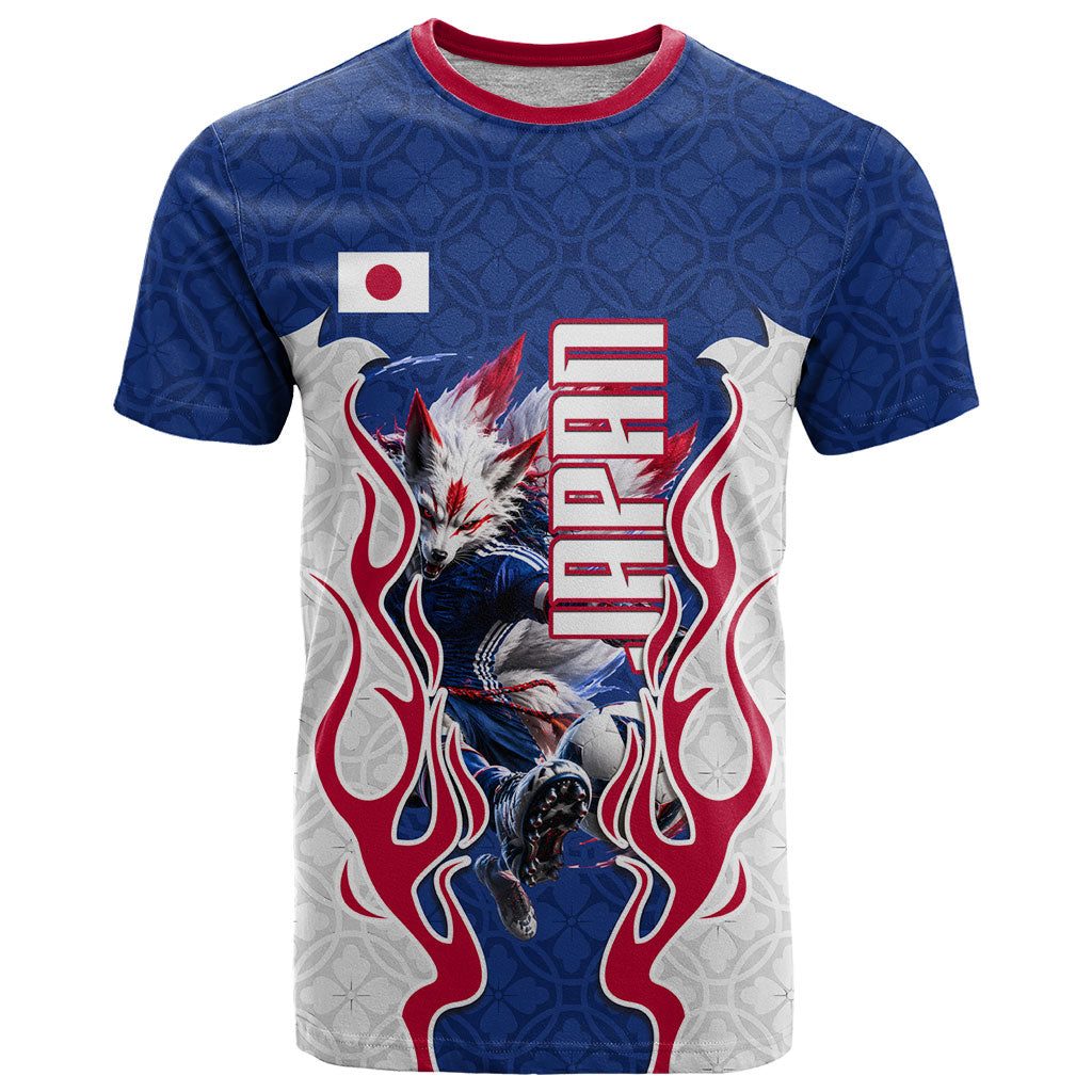 Personalized Japan Football Kitsune Mascot T Shirt Samurai Blue Chrysanthemum Flame