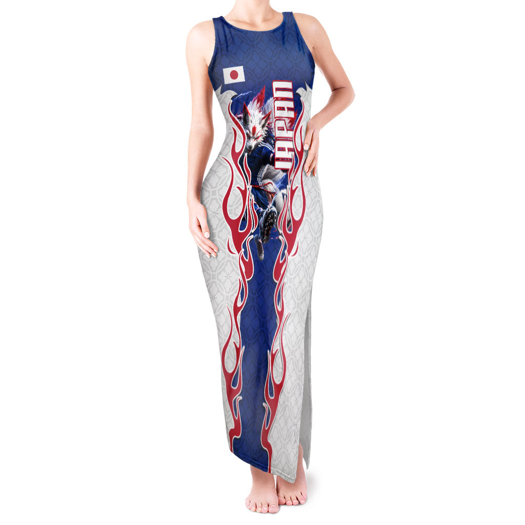 Personalized Japan Football Kitsune Mascot Tank Maxi Dress Samurai Blue Chrysanthemum Flame