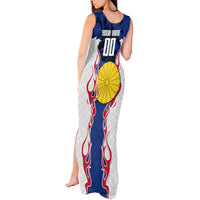 Personalized Japan Football Kitsune Mascot Tank Maxi Dress Samurai Blue Chrysanthemum Flame