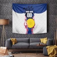 Personalized Japan Football Kitsune Mascot Tapestry Samurai Blue Chrysanthemum Flame