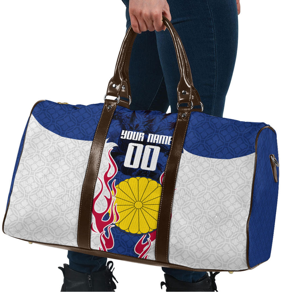 Personalized Japan Football Kitsune Mascot Travel Bag Samurai Blue Chrysanthemum Flame