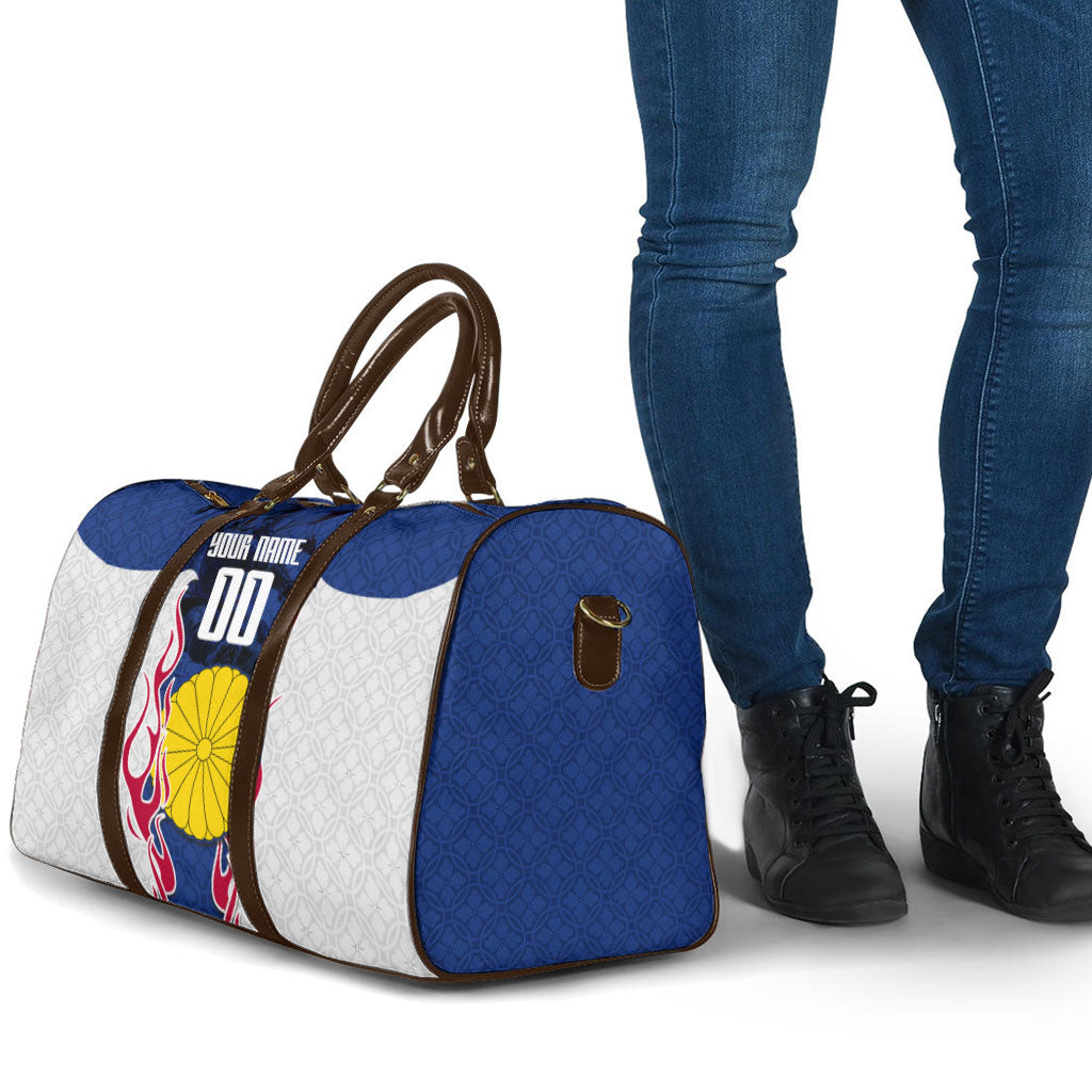 Personalized Japan Football Kitsune Mascot Travel Bag Samurai Blue Chrysanthemum Flame