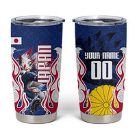 Personalized Japan Football Kitsune Mascot Tumbler Cup Samurai Blue Chrysanthemum Flame
