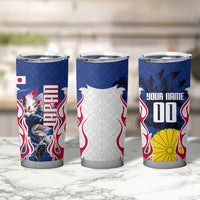 Personalized Japan Football Kitsune Mascot Tumbler Cup Samurai Blue Chrysanthemum Flame