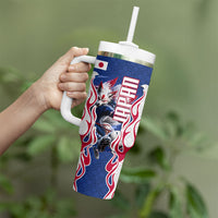 Personalized Japan Football Kitsune Mascot Tumbler With Handle Samurai Blue Chrysanthemum Flame