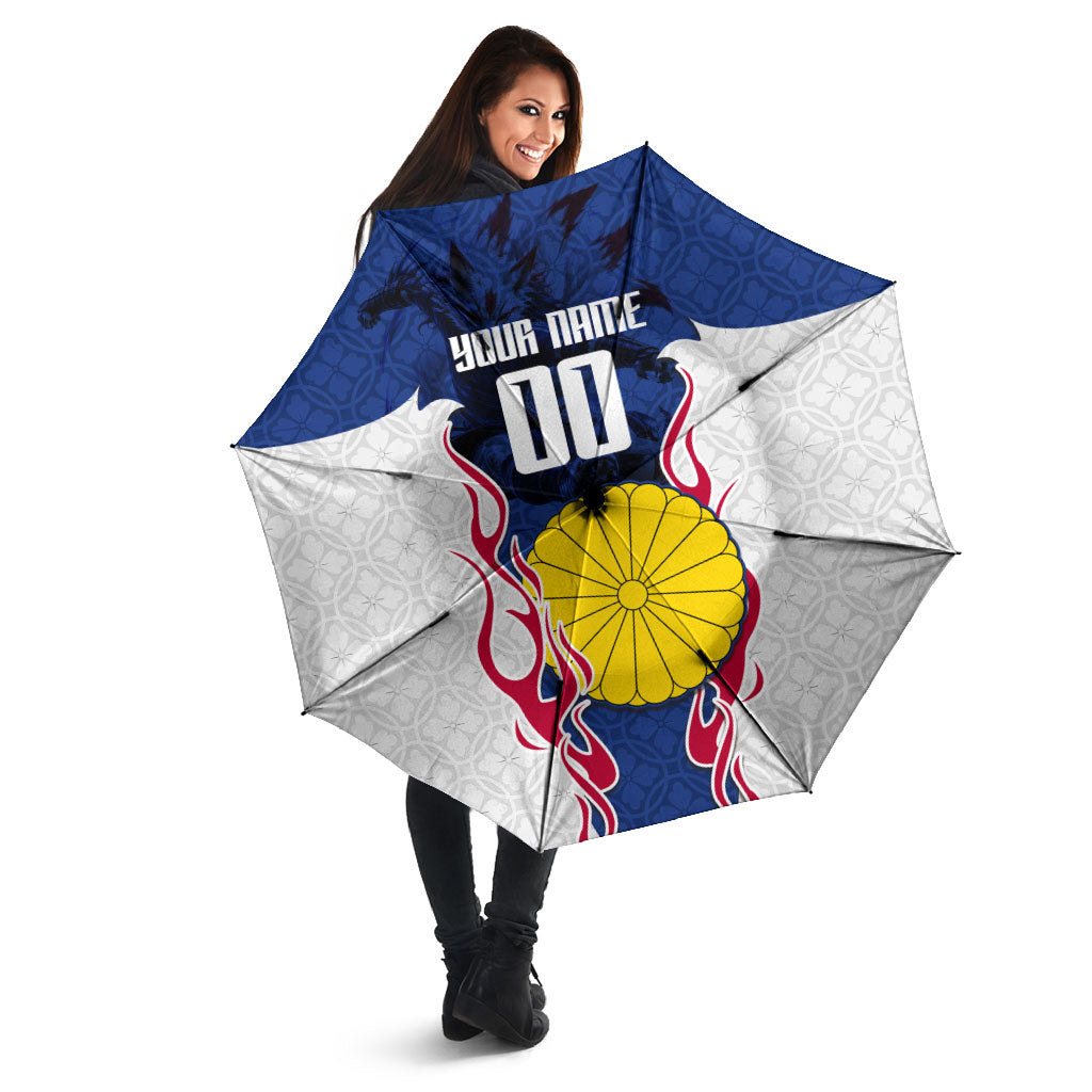 Personalized Japan Football Kitsune Mascot Umbrella Samurai Blue Chrysanthemum Flame