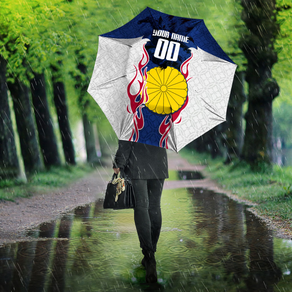 Personalized Japan Football Kitsune Mascot Umbrella Samurai Blue Chrysanthemum Flame