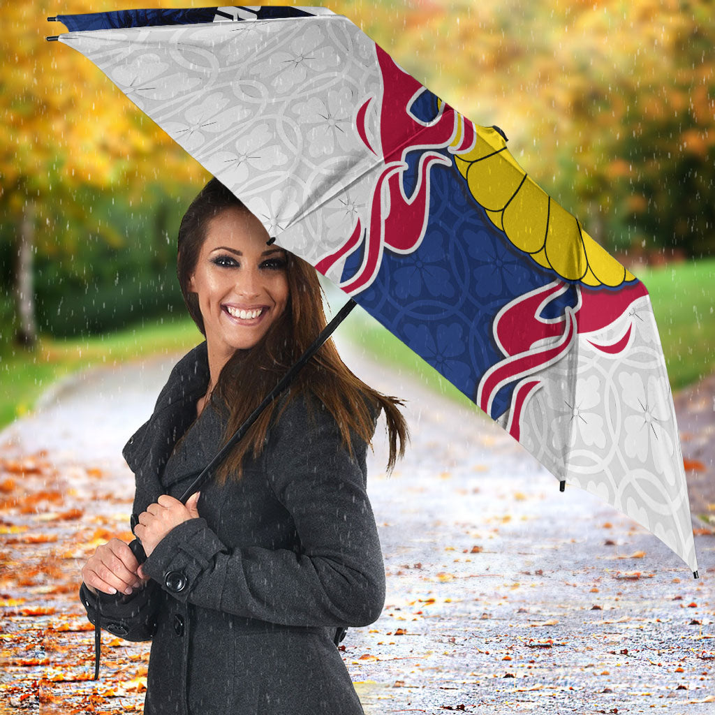 Personalized Japan Football Kitsune Mascot Umbrella Samurai Blue Chrysanthemum Flame