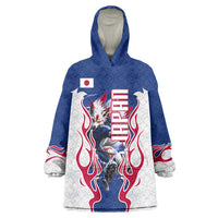 Personalized Japan Football Kitsune Mascot Wearable Blanket Hoodie Samurai Blue Chrysanthemum Flame
