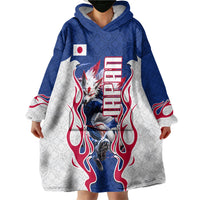 Personalized Japan Football Kitsune Mascot Wearable Blanket Hoodie Samurai Blue Chrysanthemum Flame