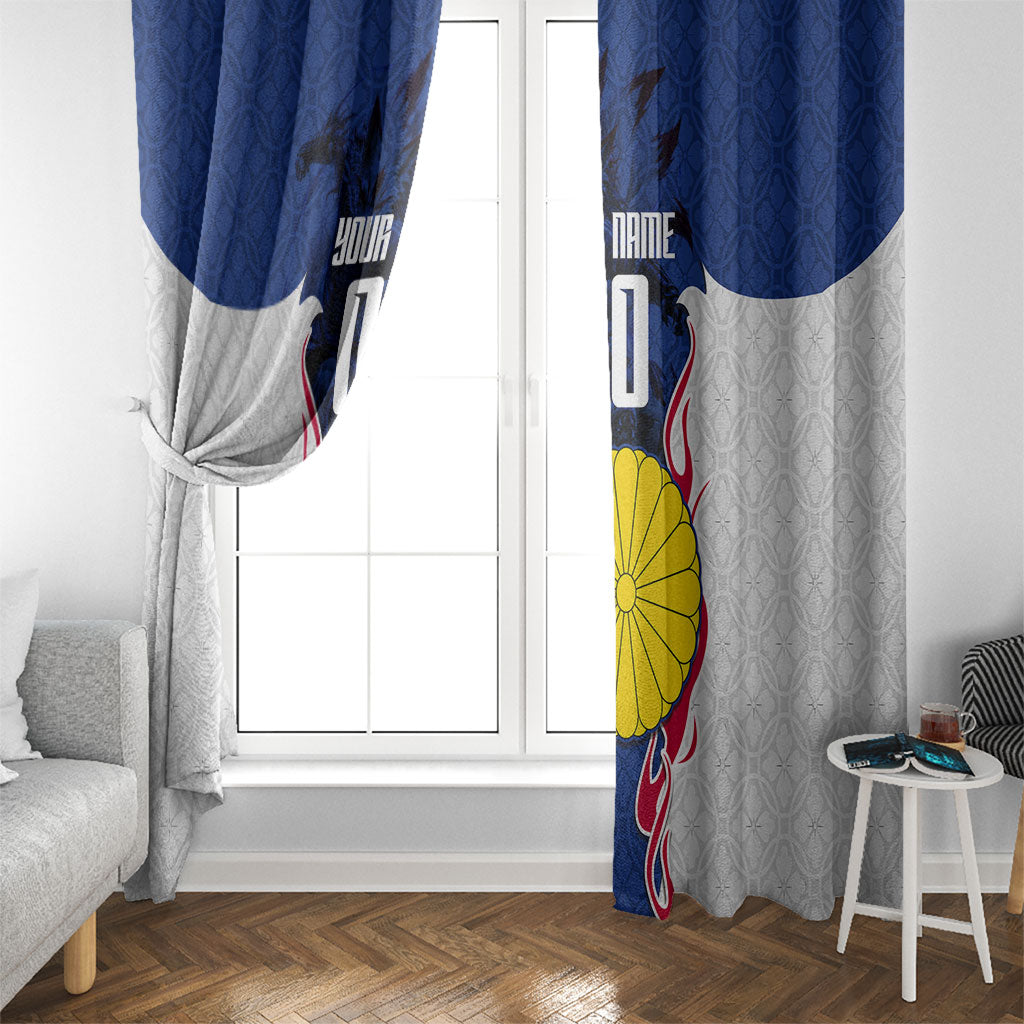 Personalized Japan Football Kitsune Mascot Window Curtain Samurai Blue Chrysanthemum Flame