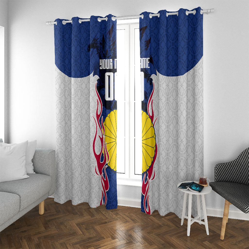 Personalized Japan Football Kitsune Mascot Window Curtain Samurai Blue Chrysanthemum Flame