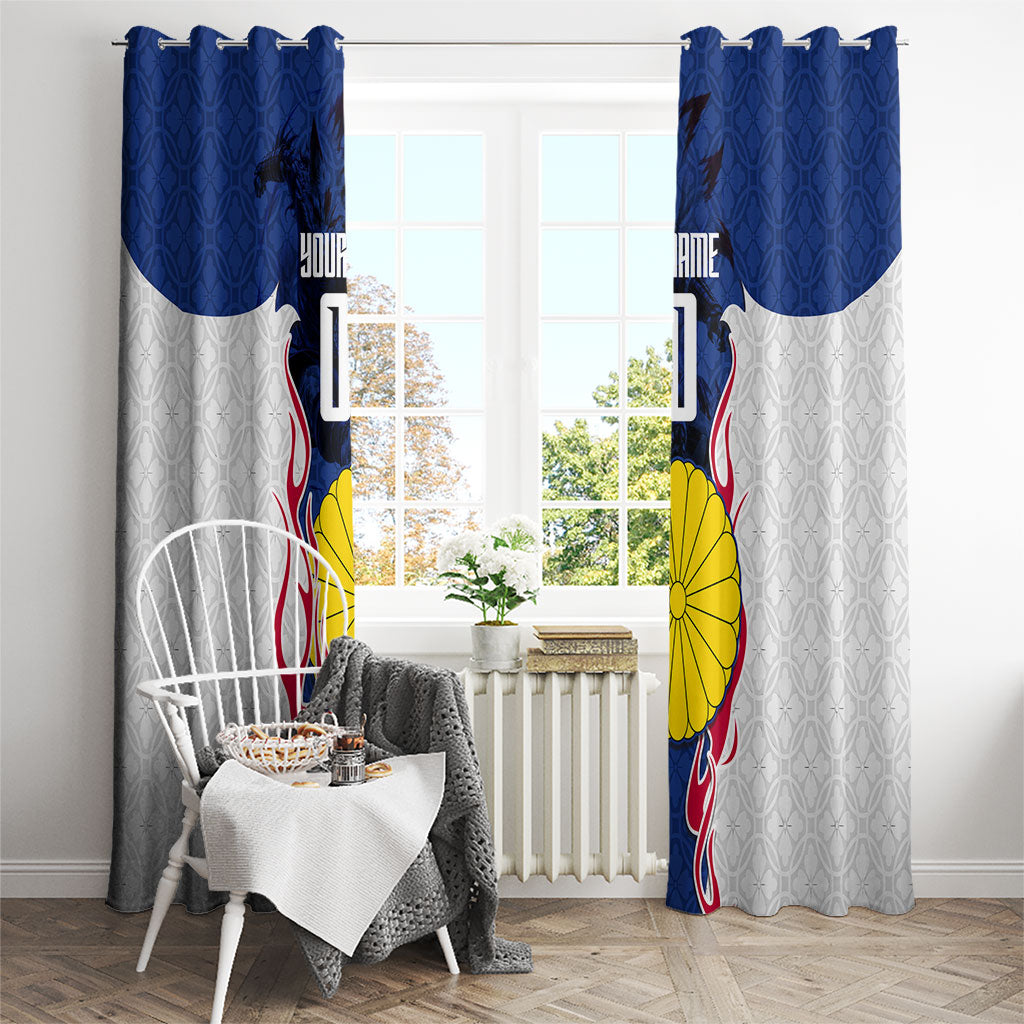 Personalized Japan Football Kitsune Mascot Window Curtain Samurai Blue Chrysanthemum Flame