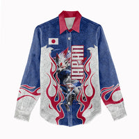 Personalized Japan Football Kitsune Mascot Women Casual Shirt Samurai Blue Chrysanthemum Flame
