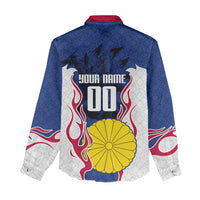 Personalized Japan Football Kitsune Mascot Women Casual Shirt Samurai Blue Chrysanthemum Flame