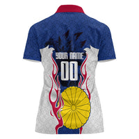 Personalized Japan Football Kitsune Mascot Women Polo Shirt Samurai Blue Chrysanthemum Flame