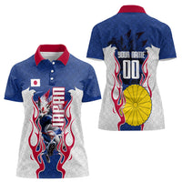 Personalized Japan Football Kitsune Mascot Women Polo Shirt Samurai Blue Chrysanthemum Flame
