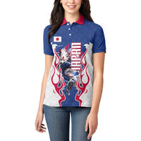 Personalized Japan Football Kitsune Mascot Women Polo Shirt Samurai Blue Chrysanthemum Flame